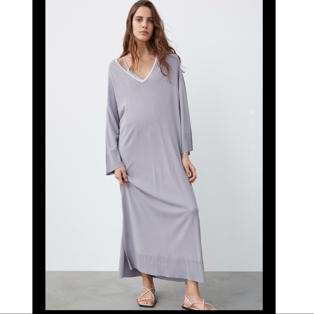 Zara smoky blue grey flowy viscose tunic dress